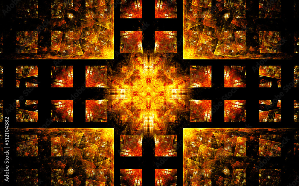 Fototapete digital illustration abstract image generated fractal background image wallpaper pattern of various geometric shapes and lines of various colors for computer graphics or web design