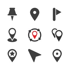 Marker location, orientation, map pin vector icon set
