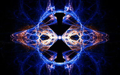 abstract illustration computer generated fantastic crystals of various shapes and shades on a black background for use in symbolism, signs for digital design and graphics
