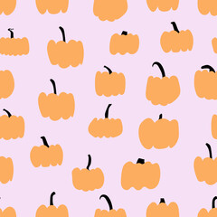 Autumn pumpkins with color background. Perfect for fall, Halloween, Thanksgiving, holidays, fabric, textile. Seamless repeat swatch.