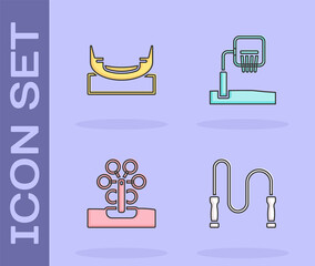 Set Jump rope, Boat swing, Ferris wheel and Basketball backboard icon. Vector