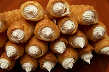 puff pastry with cream close up