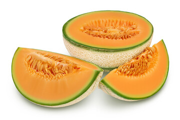 Cantaloupe melon isolated on white background with full depth of field,