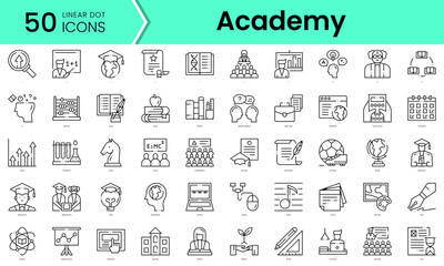 academy Icons bundle. Linear dot style Icons. Vector illustration