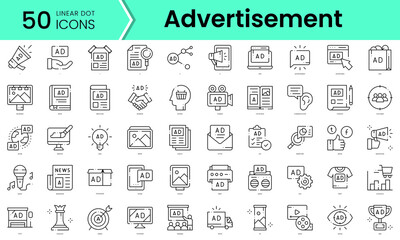 Fototapeta na wymiar advertisement Icons bundle. Linear dot style Icons. Vector illustration