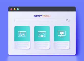 Set Website statistic, Browser setting and Monitor with star icon. Vector
