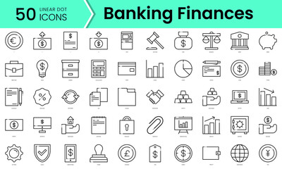 Fototapeta na wymiar banking finances Icons bundle. Linear dot style Icons. Vector illustration