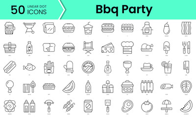 bbq party Icons bundle. Linear dot style Icons. Vector illustration