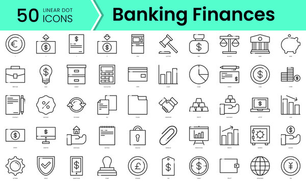 banking finances Icons bundle. Linear dot style Icons. Vector illustration