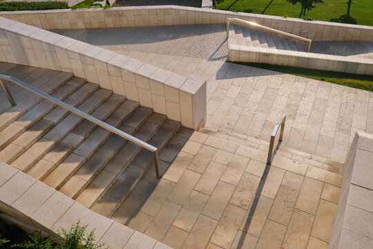 Granite Stairs And Metal Railings In A Modern Park