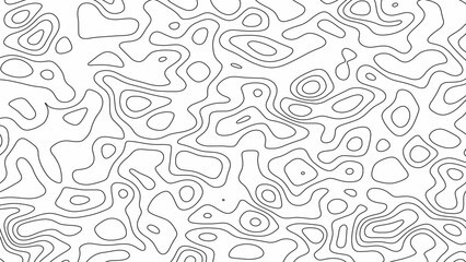 The black on white contours vector topography stylized height of the lines. The concept of a conditional geography scheme and the terrain path. Ultra wide. Map on land vector terrain Illustration.