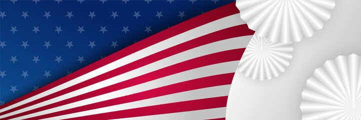 Naklejka premium 4th July Independence Day of United States America celebration banner background with American flag. Vector illustration. Designed for flyers, template, ads, posters, social media and decorations.