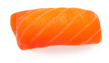 Sushi with rice and salmon  isolated on white background.  Top view. Flat lay. Japan restaurant menu..