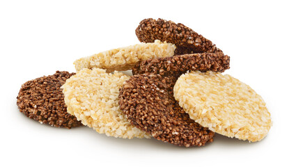 coconut and amaranth cookies with carob isolated on white background with full depth of field. Healthy food.