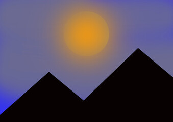 Fototapeta na wymiar Illustration of sun with cloudy sky over pyramid mountain