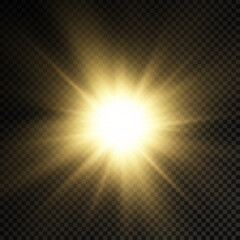 Fototapeta premium Glow bright light star, yellow sun rays, sunshine.