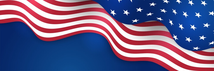 4th July Independence Day of United States America celebration banner background with American flag. Vector illustration. Designed for flyers, template, ads, posters, social media and decorations.
