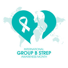 International Group B Strep Awareness Month vector. Silhouette of pregnant woman and heart shape icon vector. Awareness and prevention of group B strep disease. Important day