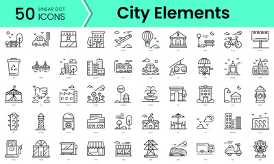 city elements Icons bundle. Linear dot style Icons. Vector illustration