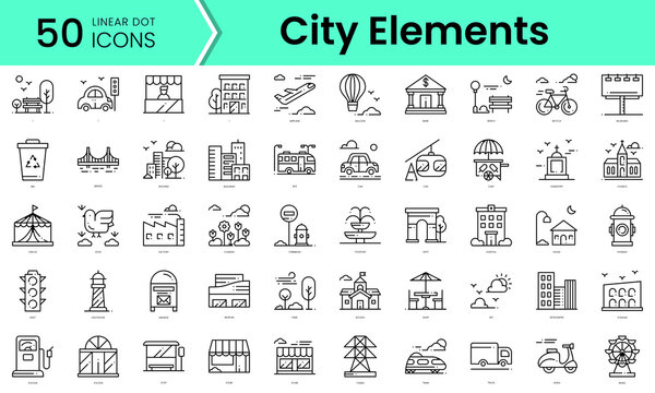 city elements Icons bundle. Linear dot style Icons. Vector illustration