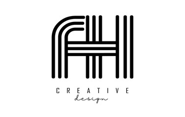 Black lines FH f h letters with monogram Logo Design.