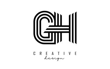 Black lines GH g h letters with monogram Logo Design.