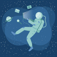astronaut browsing in spaces vector illustration