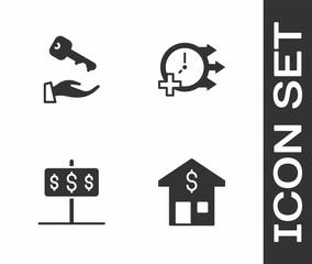 Set House with dollar, key, and Clock icon. Vector
