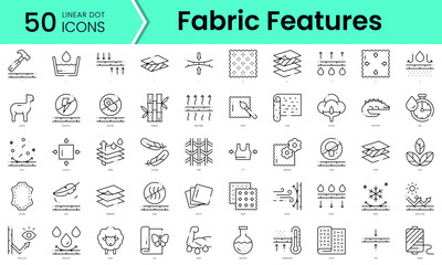 fabric features Icons bundle. Linear dot style Icons. Vector illustration - obrazy, fototapety, plakaty
