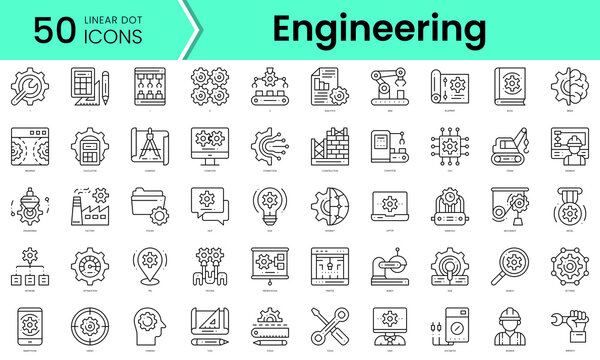 engineering Icons bundle. Linear dot style Icons. Vector illustration