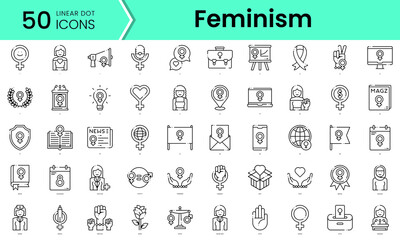 feminism Icons bundle. Linear dot style Icons. Vector illustration