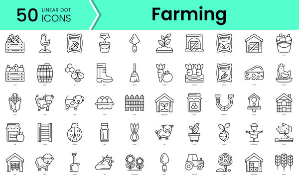 farming Icons bundle. Linear dot style Icons. Vector illustration