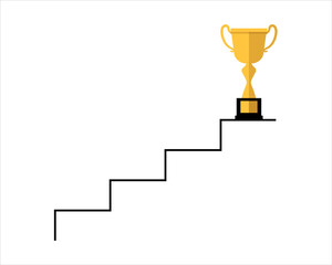 Winner's cup at the top of the ladder, achievement. The concept of success