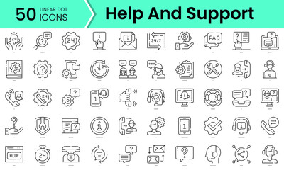 Fototapeta na wymiar help and support Icons bundle. Linear dot style Icons. Vector illustration