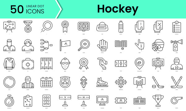 hockey Icons bundle. Linear dot style Icons. Vector illustration