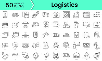 Fototapeta na wymiar logistics Icons bundle. Linear dot style Icons. Vector illustration