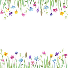 Obraz premium Wildflowers frame. Watercolor clipart