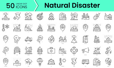 natural disaster Icons bundle. Linear dot style Icons. Vector illustration