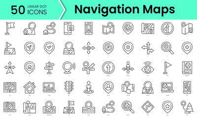 navigation maps Icons bundle. Linear dot style Icons. Vector illustration