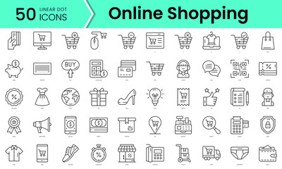 Fototapeta na wymiar online shopping Icons bundle. Linear dot style Icons. Vector illustration