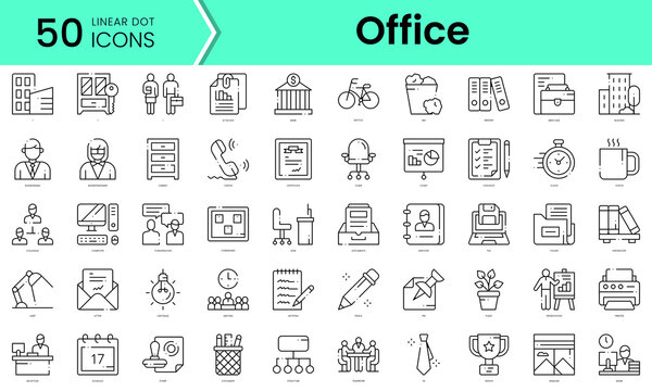 office Icons bundle. Linear dot style Icons. Vector illustration