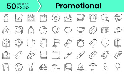 promotional Icons bundle. Linear dot style Icons. Vector illustration