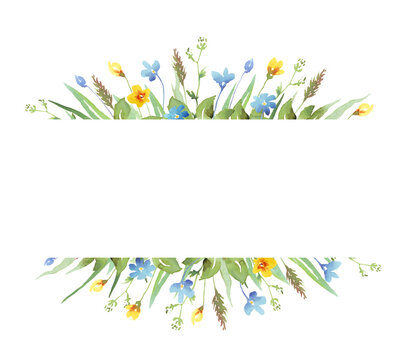 Wildflowers frame. Watercolor clipart © Alena