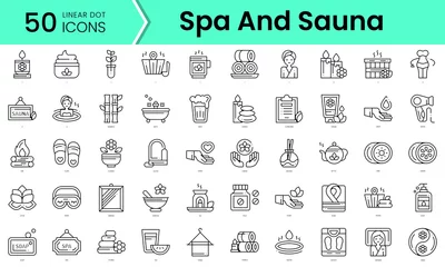 Rolgordijnen spa and sauna Icons bundle. Linear dot style Icons. Vector illustration © IconKitty 
