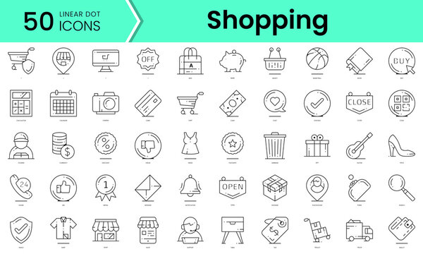 shopping Icons bundle. Linear dot style Icons. Vector illustration