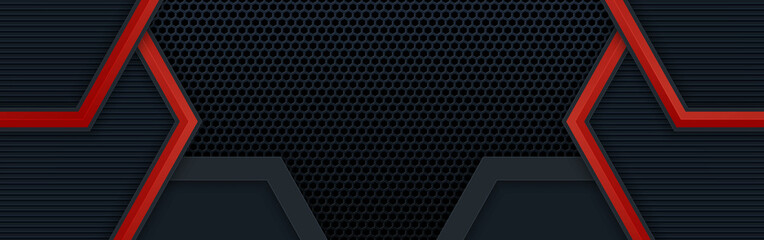Abstract futuristic black and red gaming background with modern esport shapes. Vector design template technology concept can use element game banner, sport poster, cyber wallpaper, web, advertising © Nob