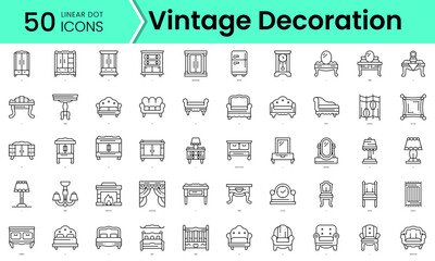 vintage decoration Icons bundle. Linear dot style Icons. Vector illustration