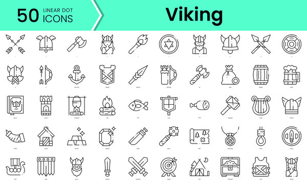 viking Icons bundle. Linear dot style Icons. Vector illustration