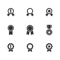 Set with award, award with number 1, one, winner medal vector icon 