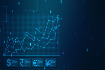 Business Growth graph on technology background, Futuristic raise arrow chart digital transformation abstract technology background. Big data and business growth currency stock and investment economy